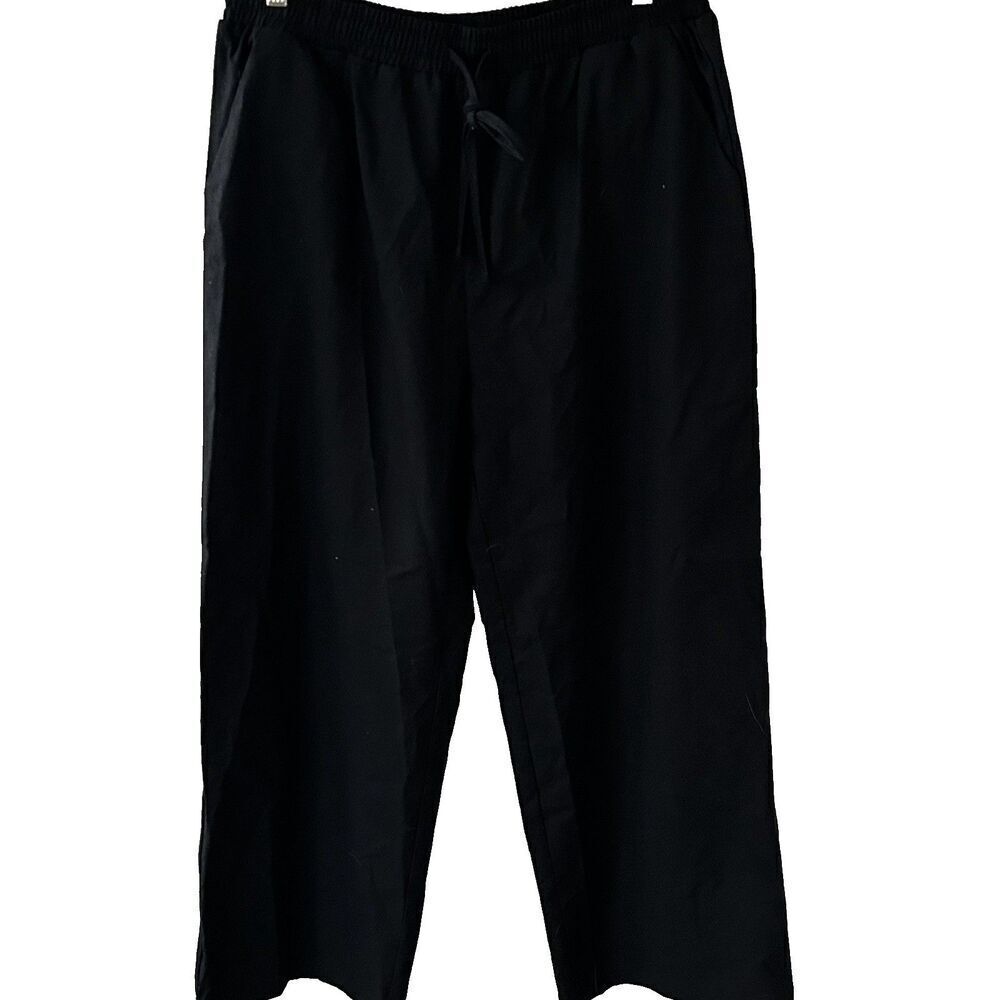 Commense Wide Leg Pants Size XL Black Elastic Waist Drawstring Pockets Linen